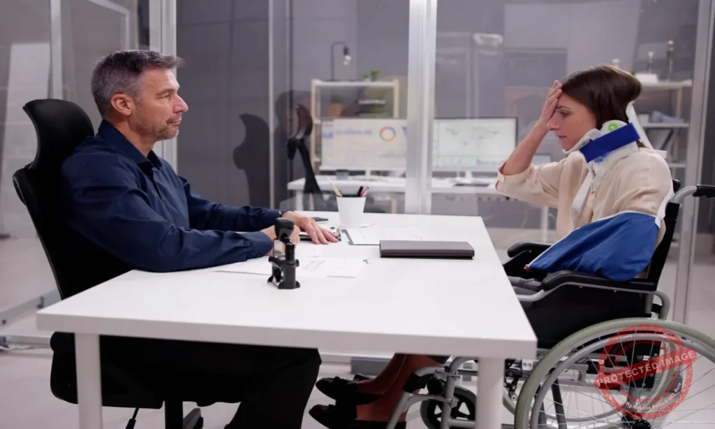 Denied workers’ comp lawyer helping injured worker review denied compensation claim documents