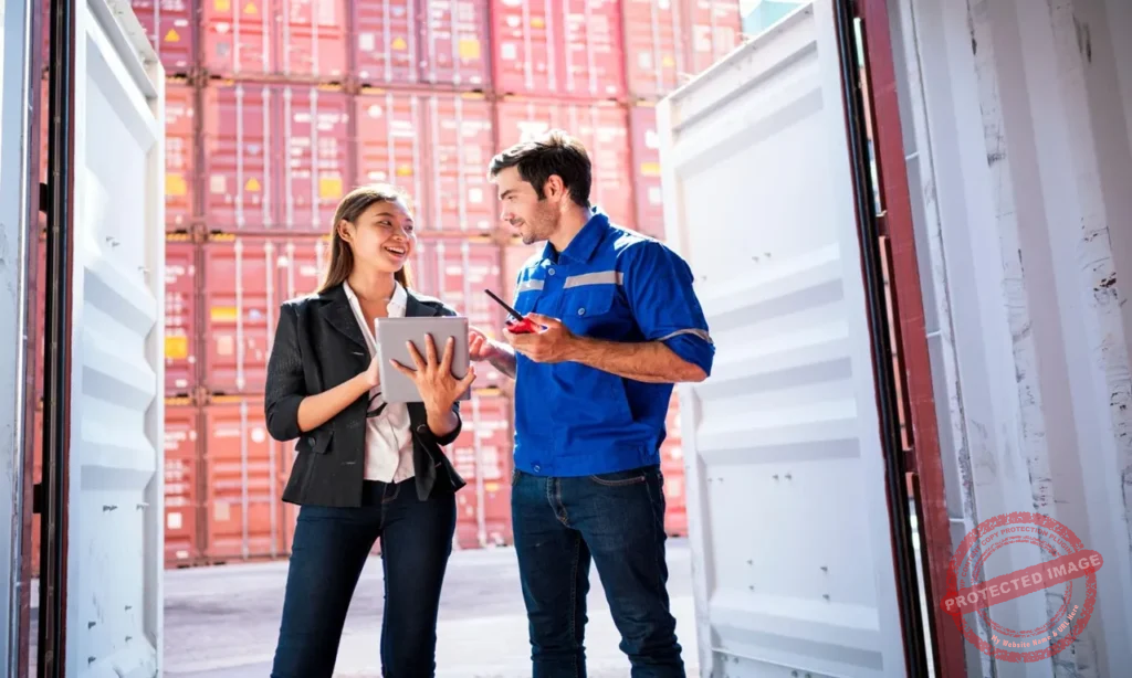 International trade lawyer reviewing customs documents, export regulations, tariffs, sanctions, and international business contracts for trade compliance